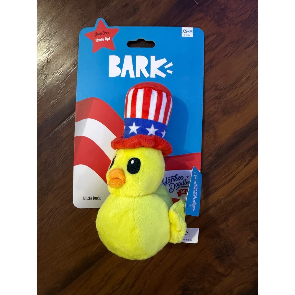 BARK Uncle Duck Plush Dog Toy Yankee Doodle Dogs Squeaker Crinkle NWT Patriotic